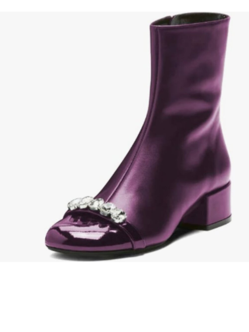 XYD Purple Round Cap Toe Ankle Boots with Diamond Crystals Chunky Low Heels Boot